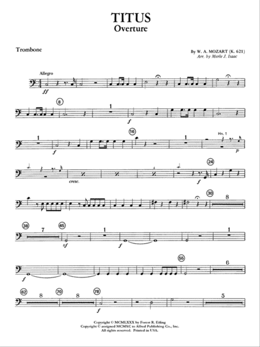 Titus Overture: 1st Trombone Full Orchestra scores gallery preview page 1
