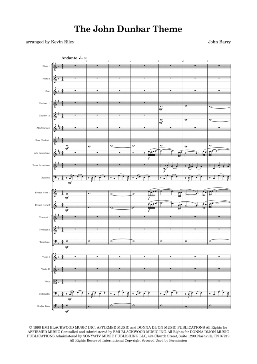 The John Dunbar Theme Full Orchestra scores gallery preview page 1