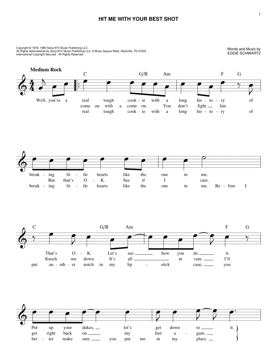 Hit Me With Your Best Shot Piano scores gallery preview page 1