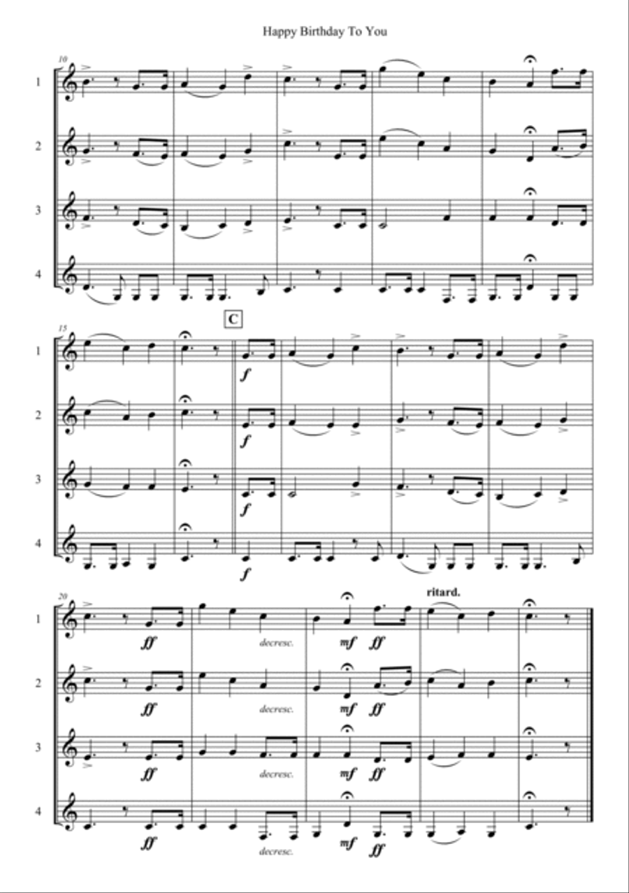 Happy Birthday To You Woodwind Quartet scores gallery preview page 2