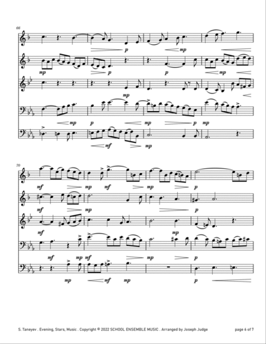 Evening Stars Music by Taneyev for Brass Quintet in Schools Brass Quintet scores gallery preview page 6