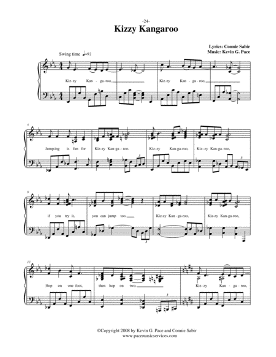 Kizzy Kangaroo - vocal solo with piano accompaniment or piano solo Unison Choir scores gallery preview page 2