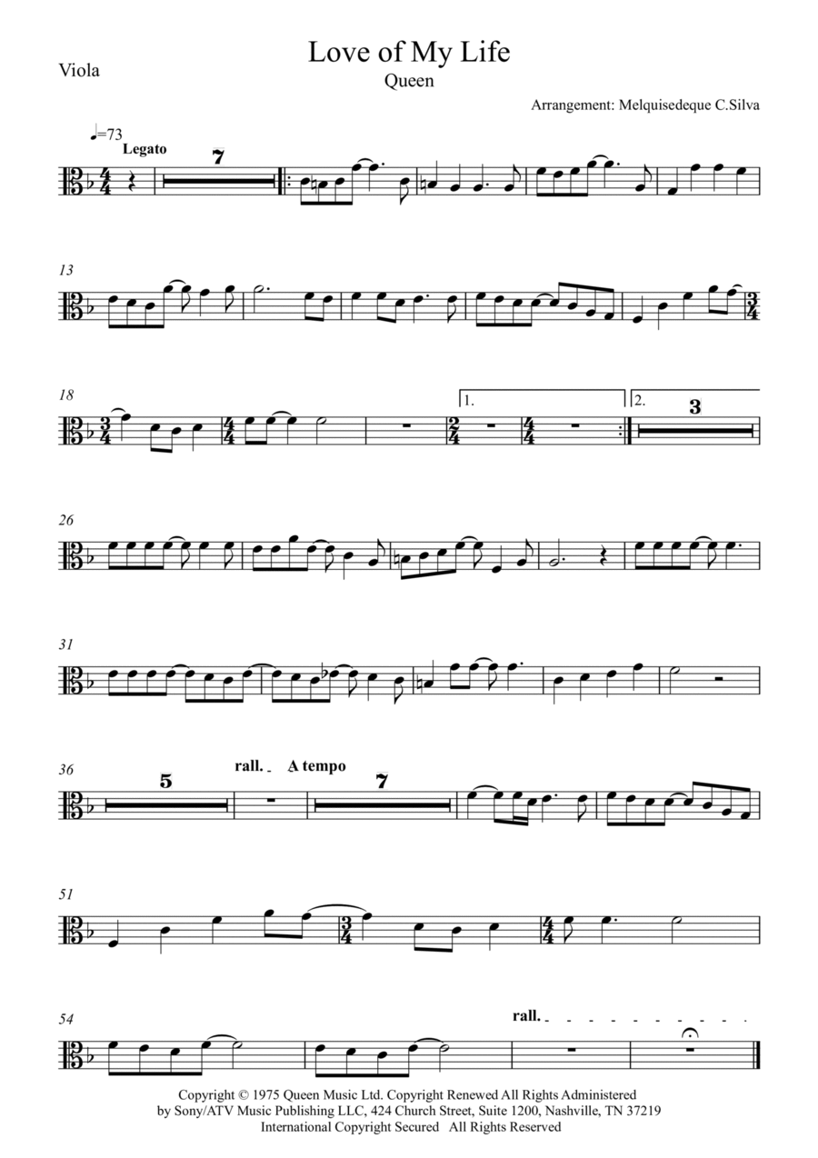 Love Of My Life Viola Solo scores gallery preview page 1