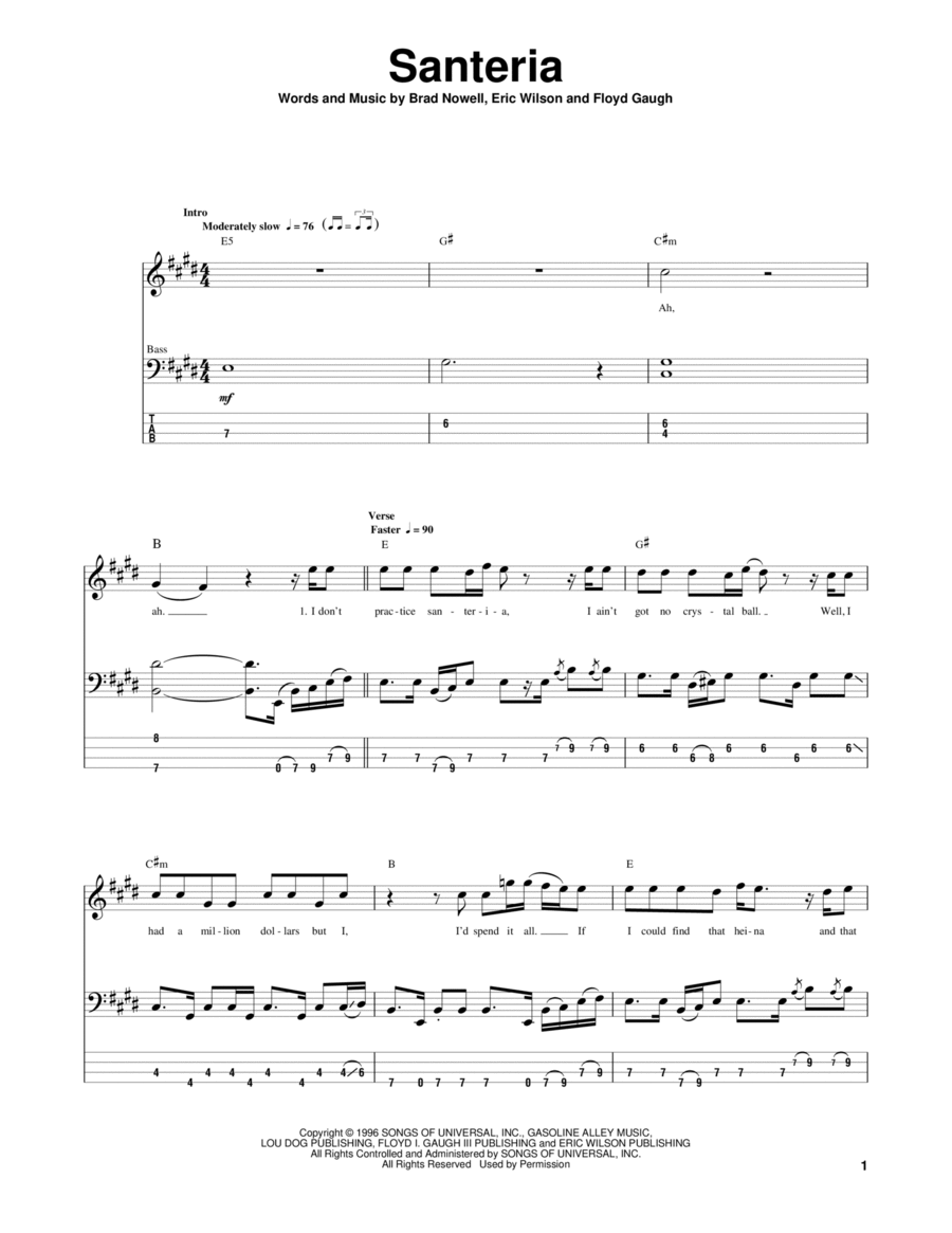 Santeria Guitar Tablature scores gallery preview page 1