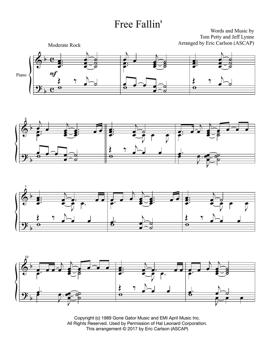 Free Fallin' Piano Solo scores gallery preview page 1