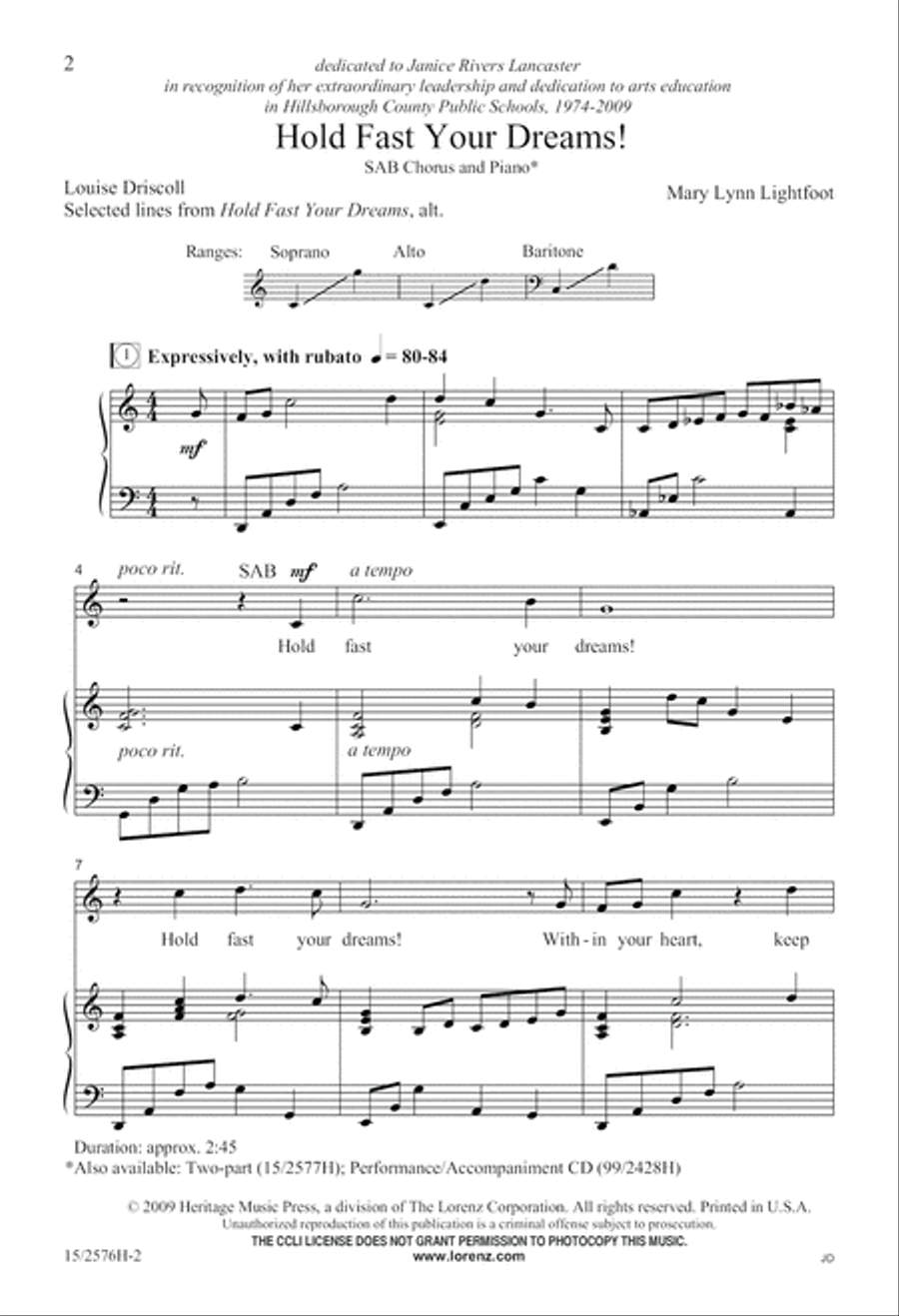 Hold Fast Your Dreams! Hold Fast Your Dreams! 3-Part scores gallery preview page 2