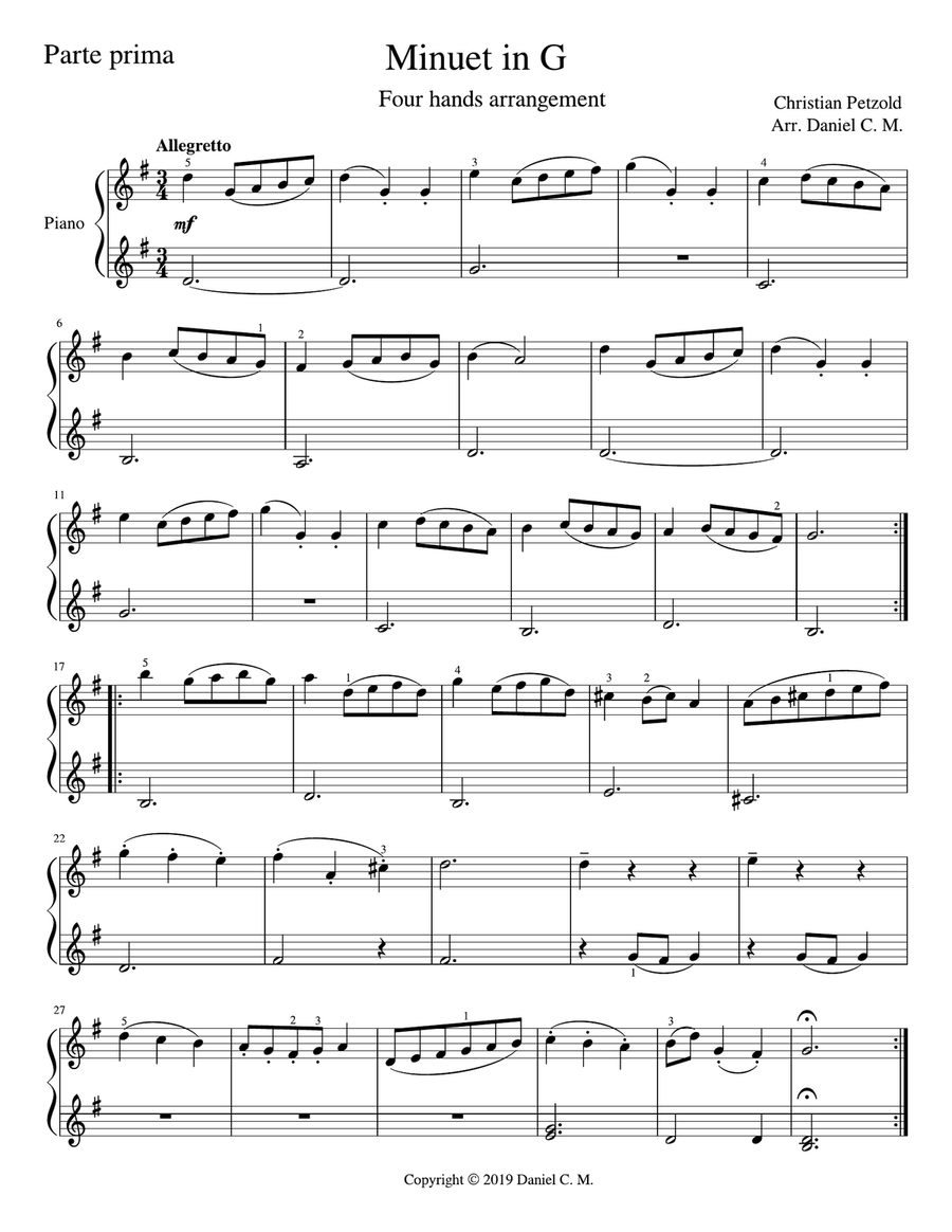 Minuet in G (for piano duet) 1 Piano, 4-Hands scores gallery preview page 2