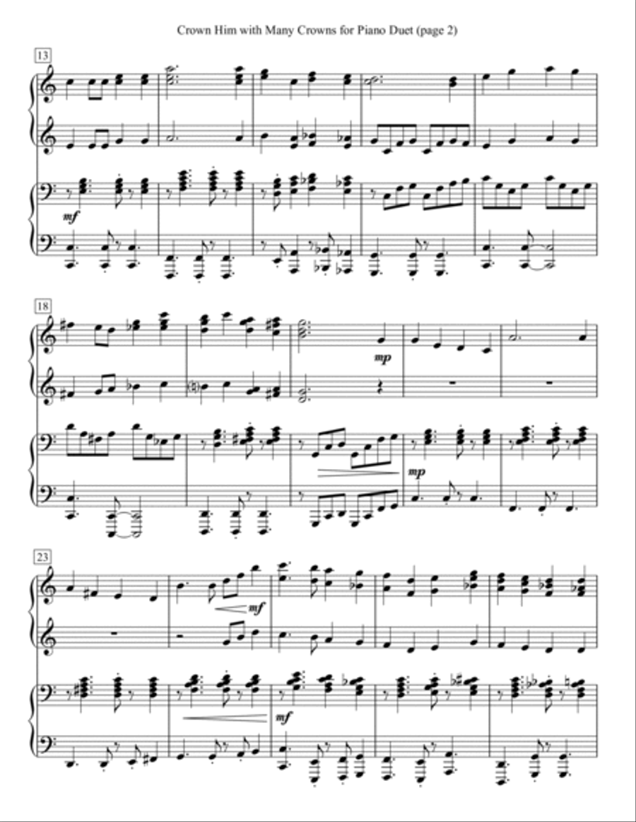 Crown Him with Many Crowns for Piano Duet 1 Piano, 4-Hands scores gallery preview page 2