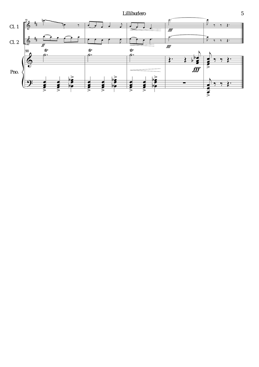 Lilliburlero for 2 clarinets and piano Clarinet Duet scores gallery preview page 5