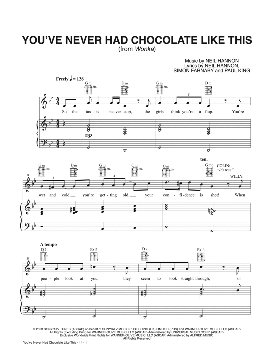 You've Never Had Chocolate Like This (from Wonka) Piano, Vocal, Guitar scores gallery preview page 1
