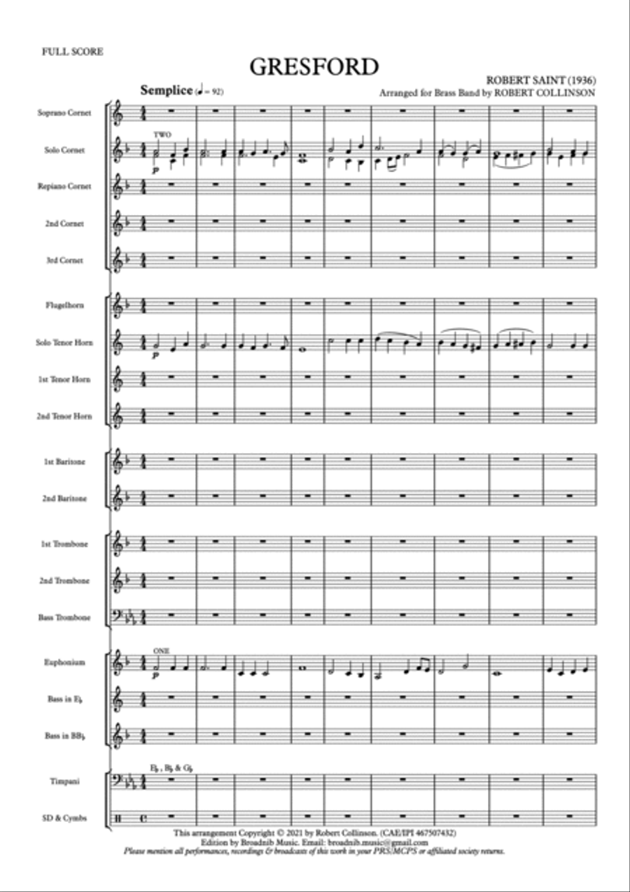 Hymn Tune: GRESFORD (Score Only) Brass Ensemble scores gallery preview page 2