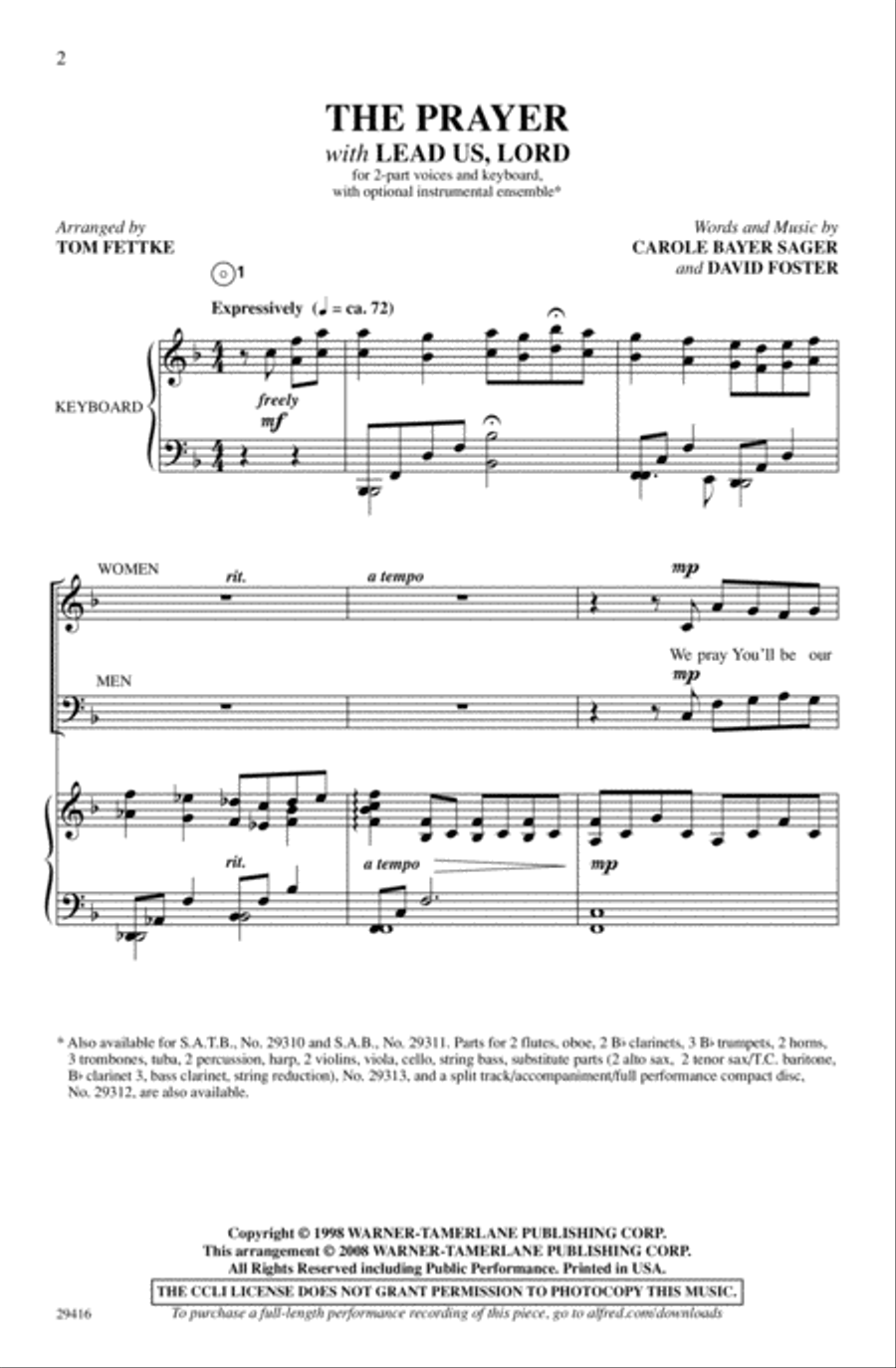The Prayer 2-Part scores gallery preview page 1