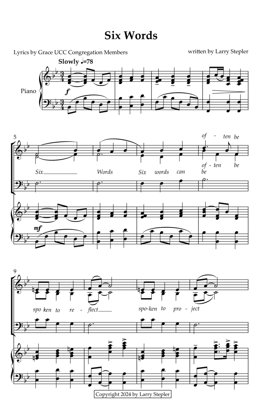 Six Words Six Words 4-Part scores gallery preview page 1