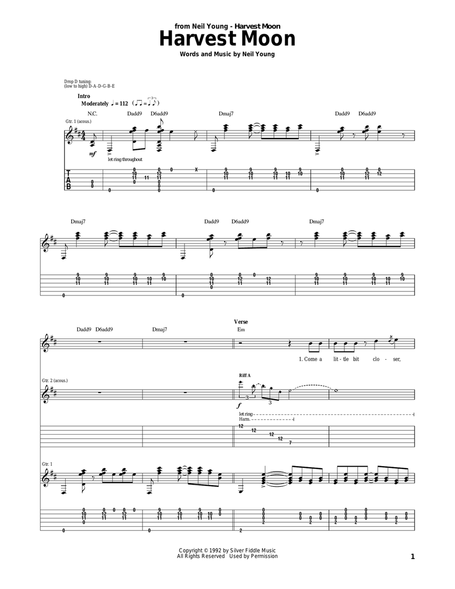 Harvest Moon Acoustic Guitar scores gallery preview page 1