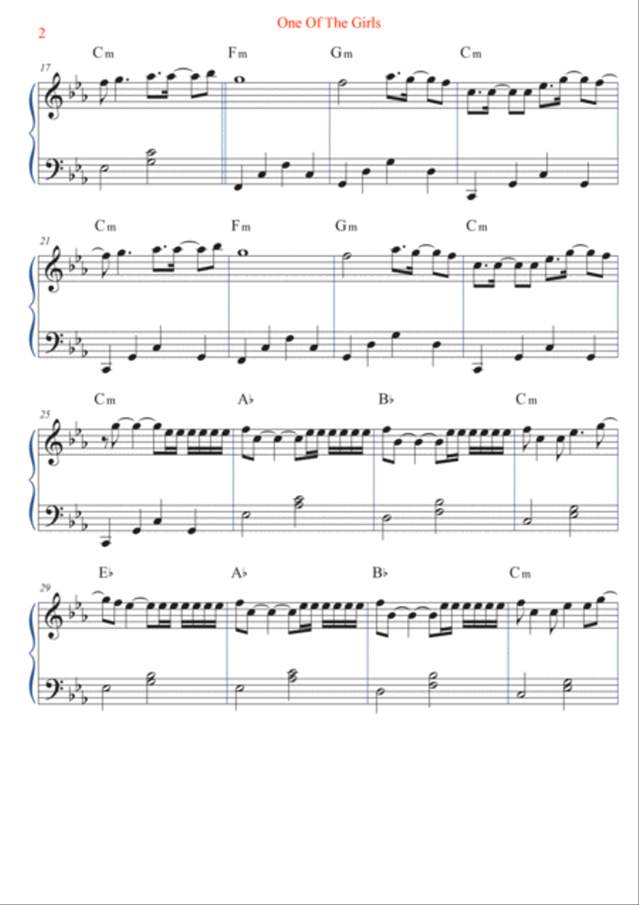 One Of The Girls Easy Piano scores gallery preview page 2