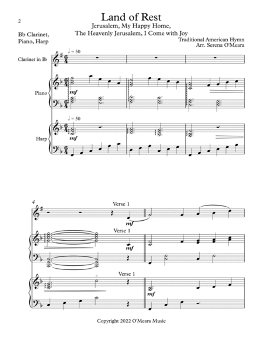 Land of Rest, Trio for Bb Clarinet, Harp, Piano B-Flat Clarinet scores gallery preview page 2