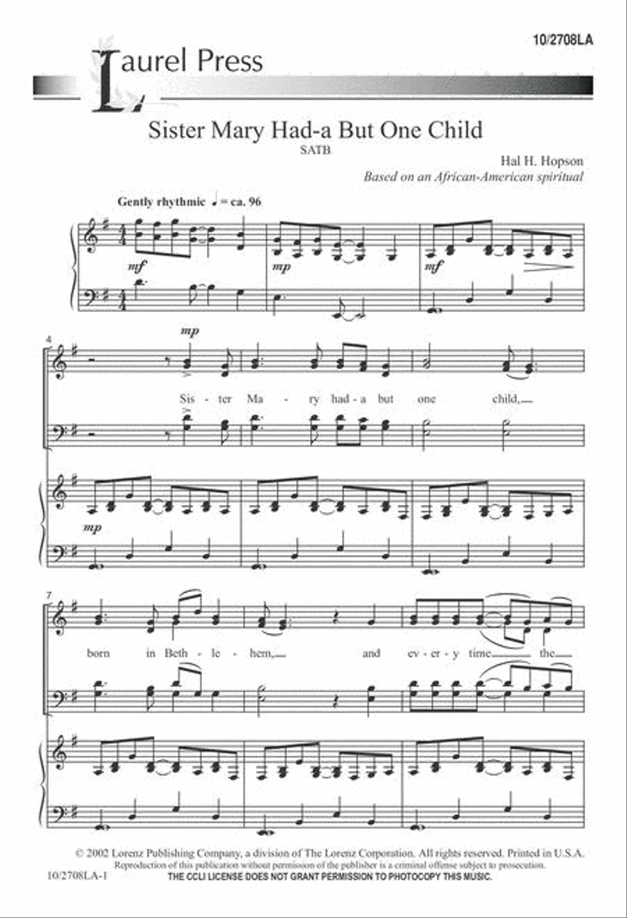Sister Mary Had-a But One Child 4-Part scores gallery preview page 1