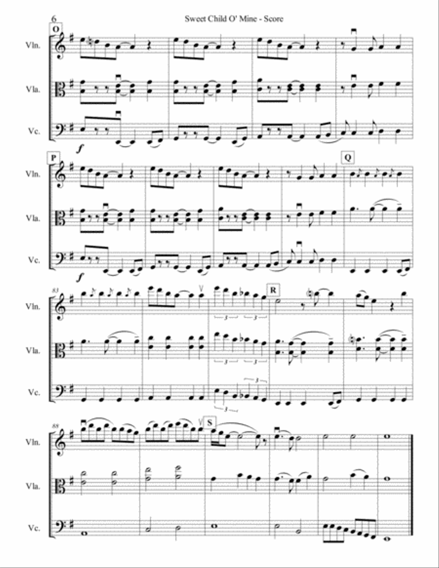 Sweet Child O' Mine String Trio scores gallery preview page 6