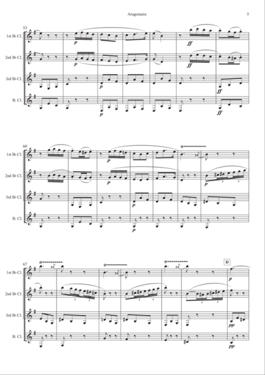 Aragonaise from Carmen for Clarinet Quartet Clarinet Quartet scores gallery preview page 5