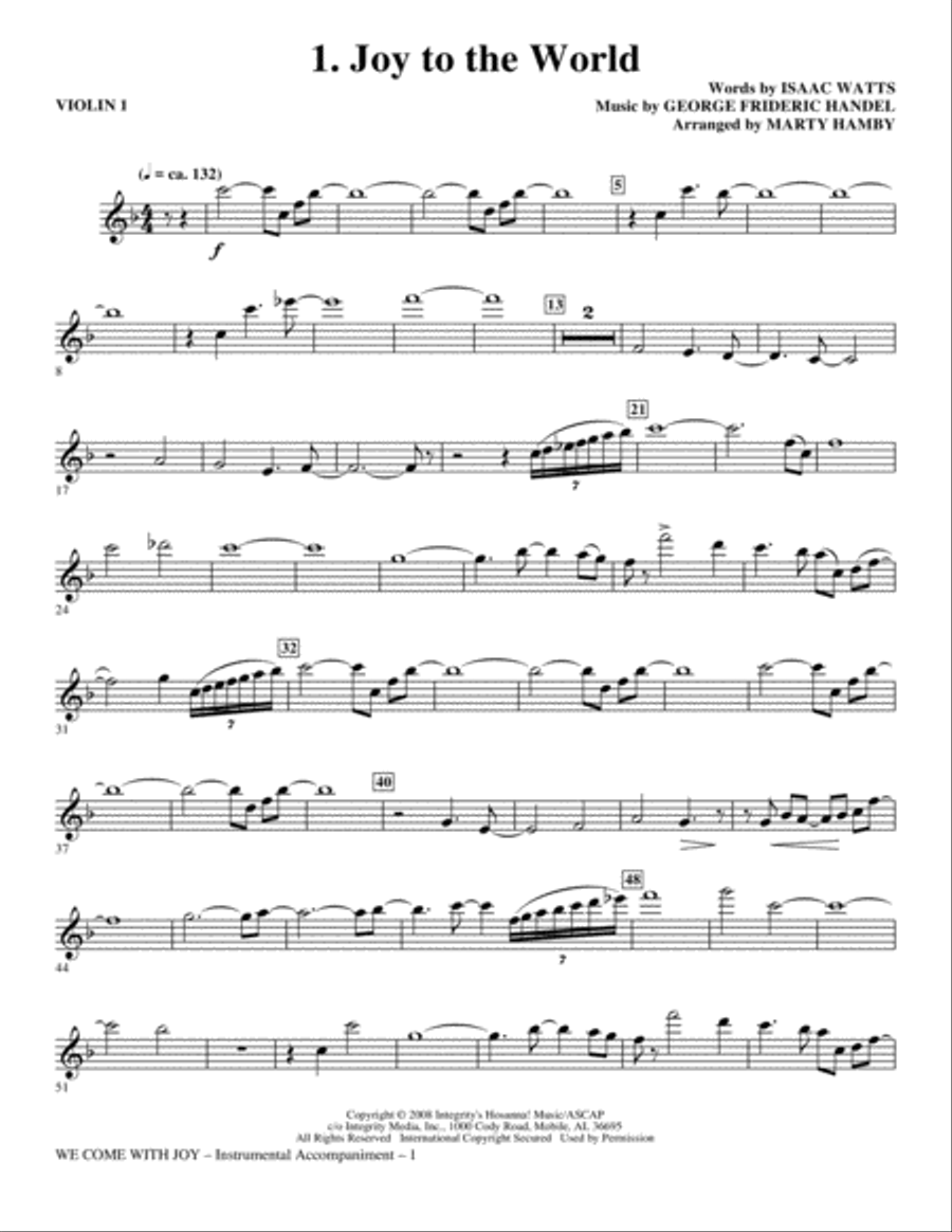We Come With Joy Orchestration - Violin 1 Choir scores gallery preview page 1