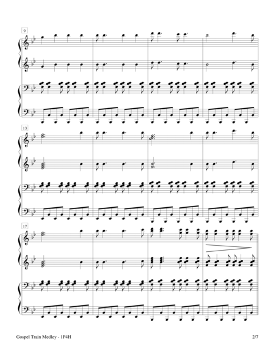 Gospel Train Medley (1 Piano, 4-Hands) 1 Piano, 4-Hands scores gallery preview page 2