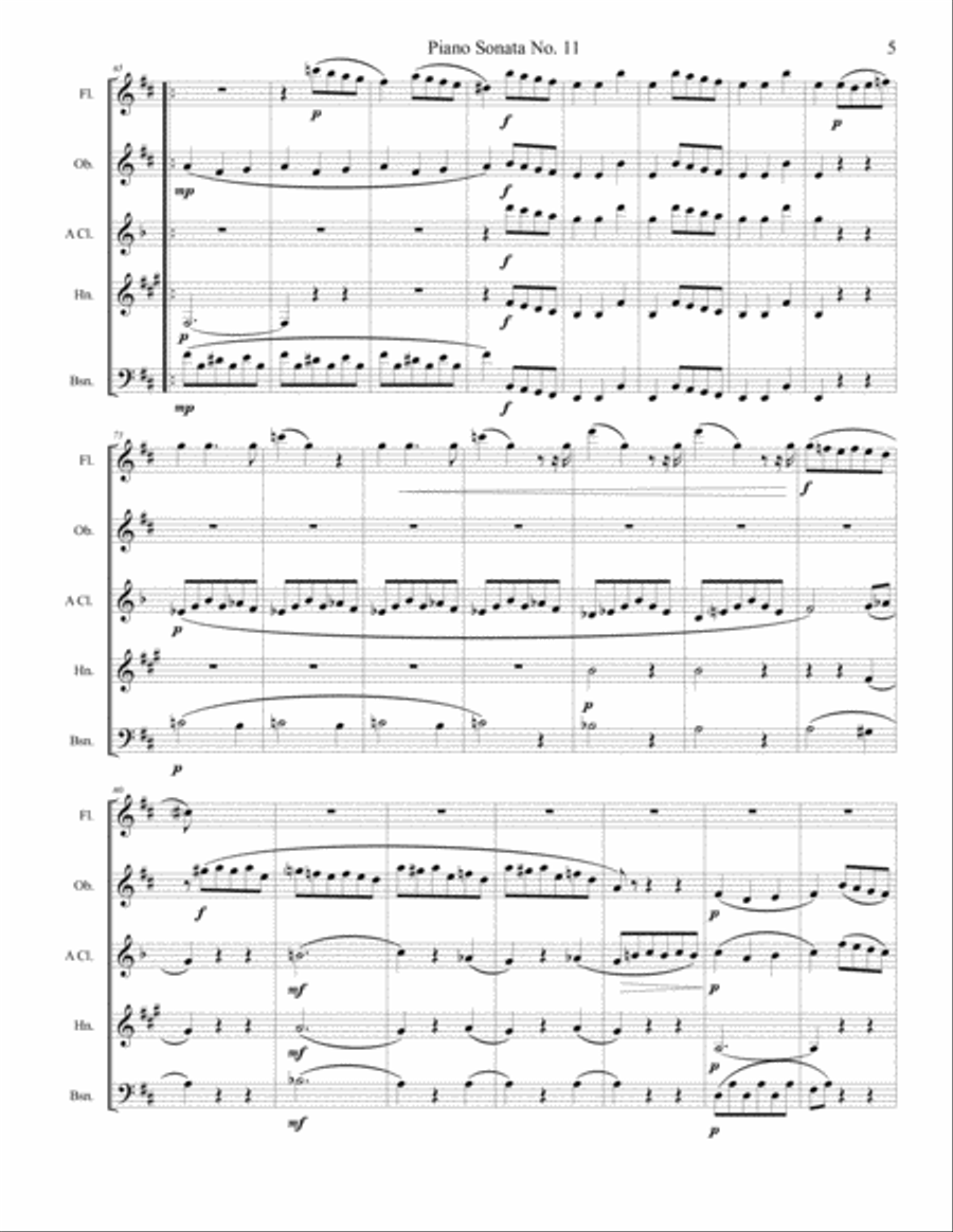 Piano Sonata No 11 (Alla Turca) Movement 2, Menuetto Woodwind Quintet scores gallery preview page 5