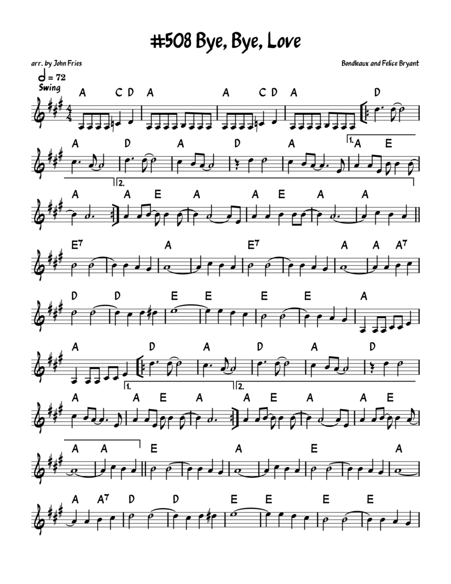 Bye Bye Love Piano scores gallery preview page 1