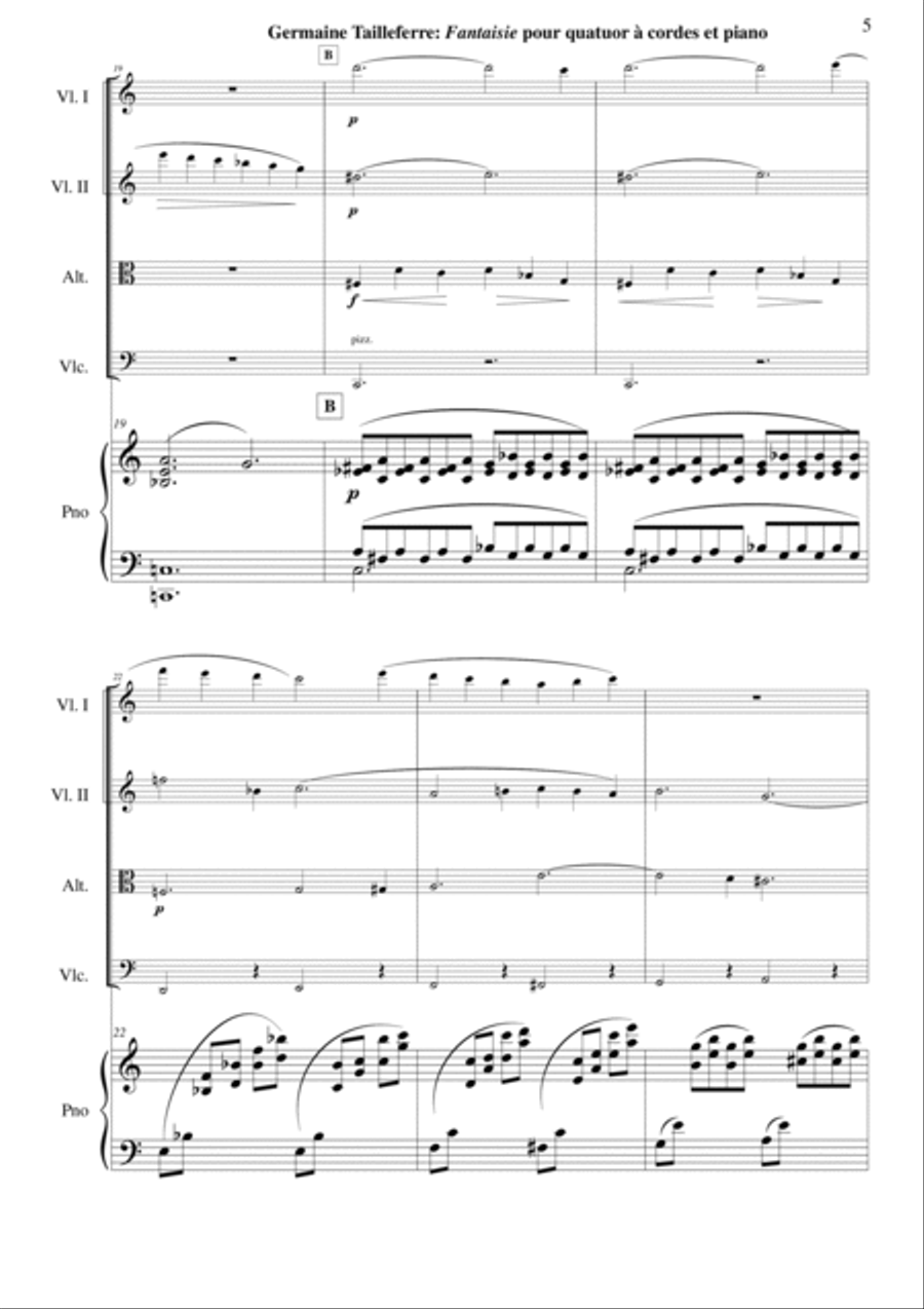 Germaine Tailleferre: Fantaisie for string quartet and piano Piano Quintet scores gallery preview page 5