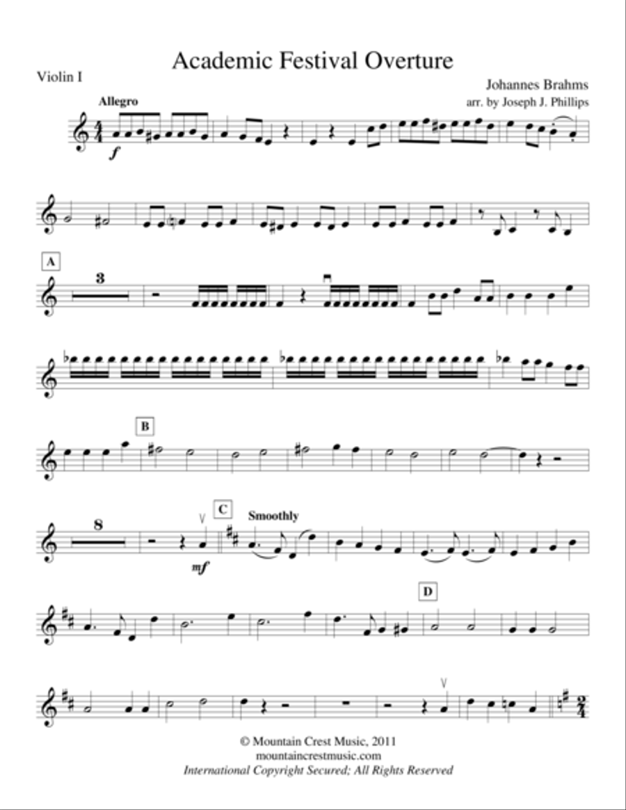 Academic Festival Overture-Violin 1 part String Orchestra scores gallery preview page 1