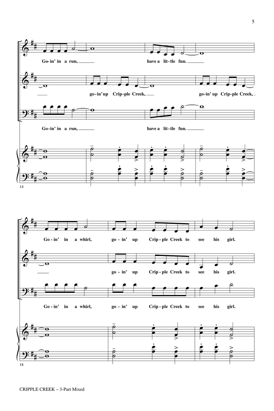 Cripple Creek (arr. Emily Crocker) 3-Part scores gallery preview page 3