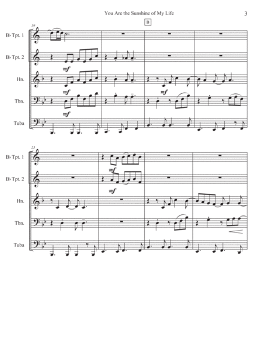 You Are The Sunshine Of My Life Brass Quintet scores gallery preview page 4