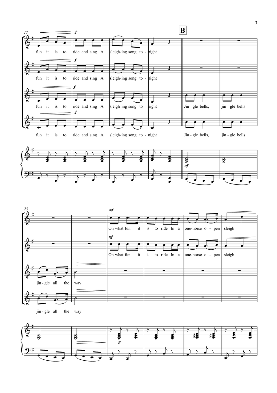 Jingle Bells for Choir and piano in G major SSAA scores gallery preview page 3