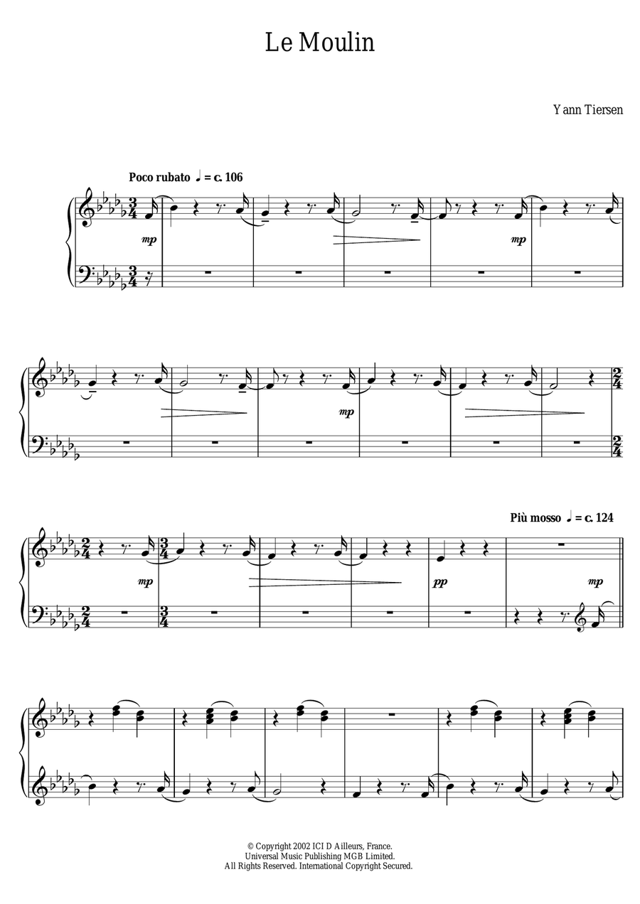 Le Moulin Le Moulin Piano Solo scores gallery preview page 1
