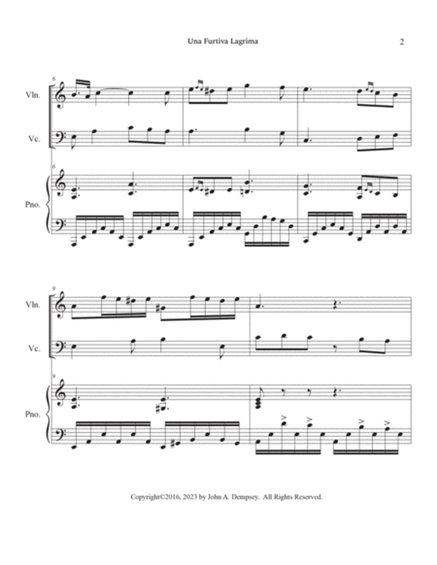 Una Furtiva Lagrima (One Furtive Tear): Piano Trio for Violin, Cello and Piano image number null
