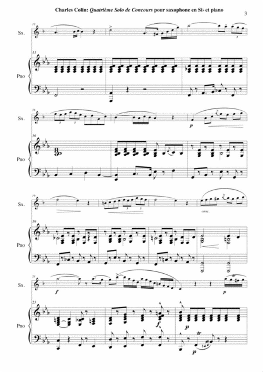 Charles Colin: Quatrième Solo de Concours, Opus 44 arranged for Bb soprano or tenor saxophone and pi Woodwind Duet scores gallery preview page 3