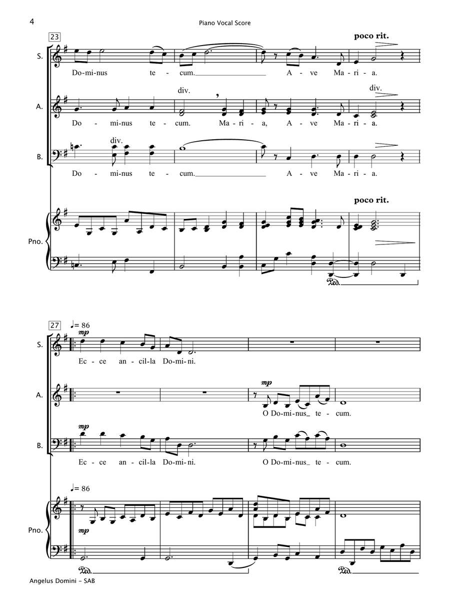 Angelus Domini (SAB Choir & Piano) 3-Part scores gallery preview page 5