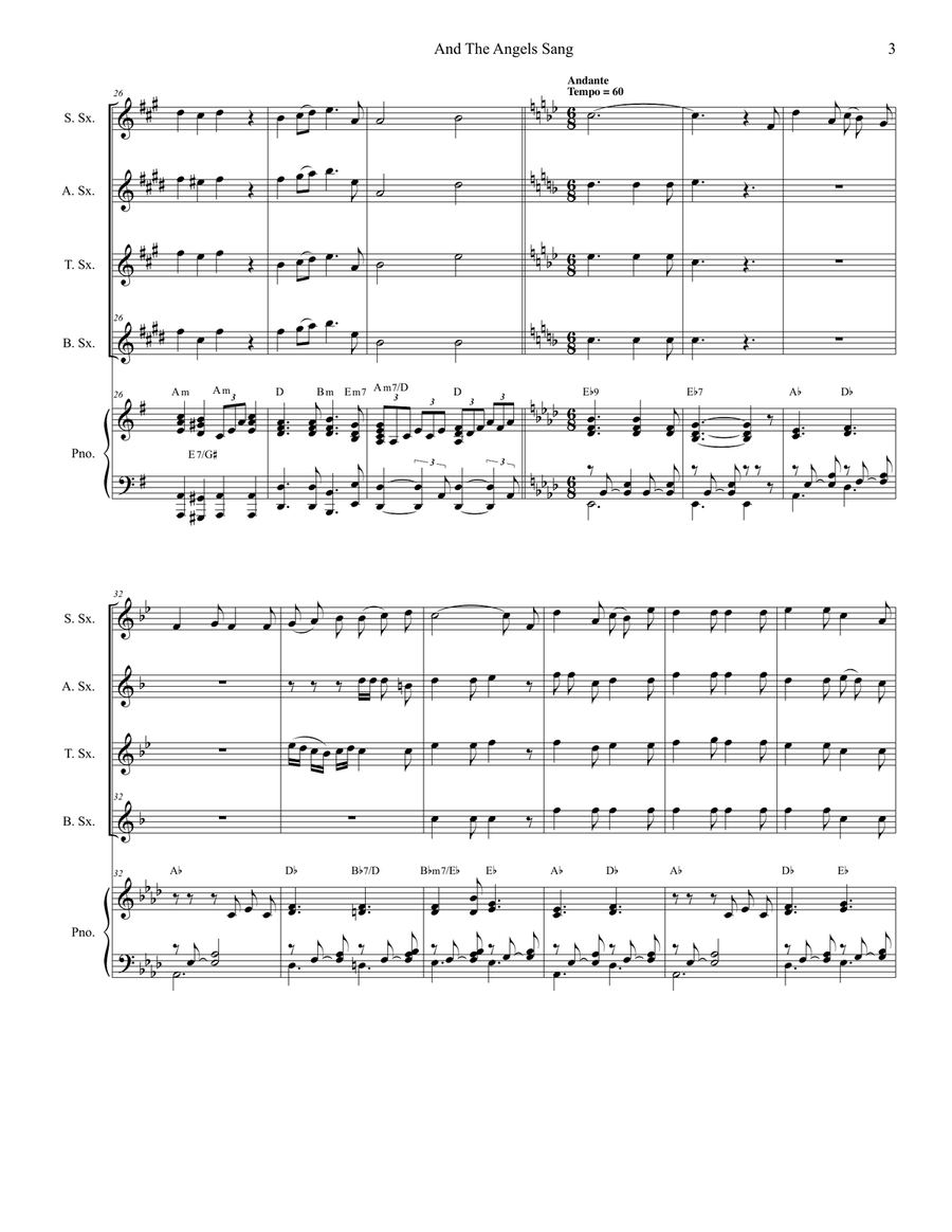And The Angels Sang (for Saxophone Quartet and Piano) Woodwind Ensemble scores gallery preview page 4