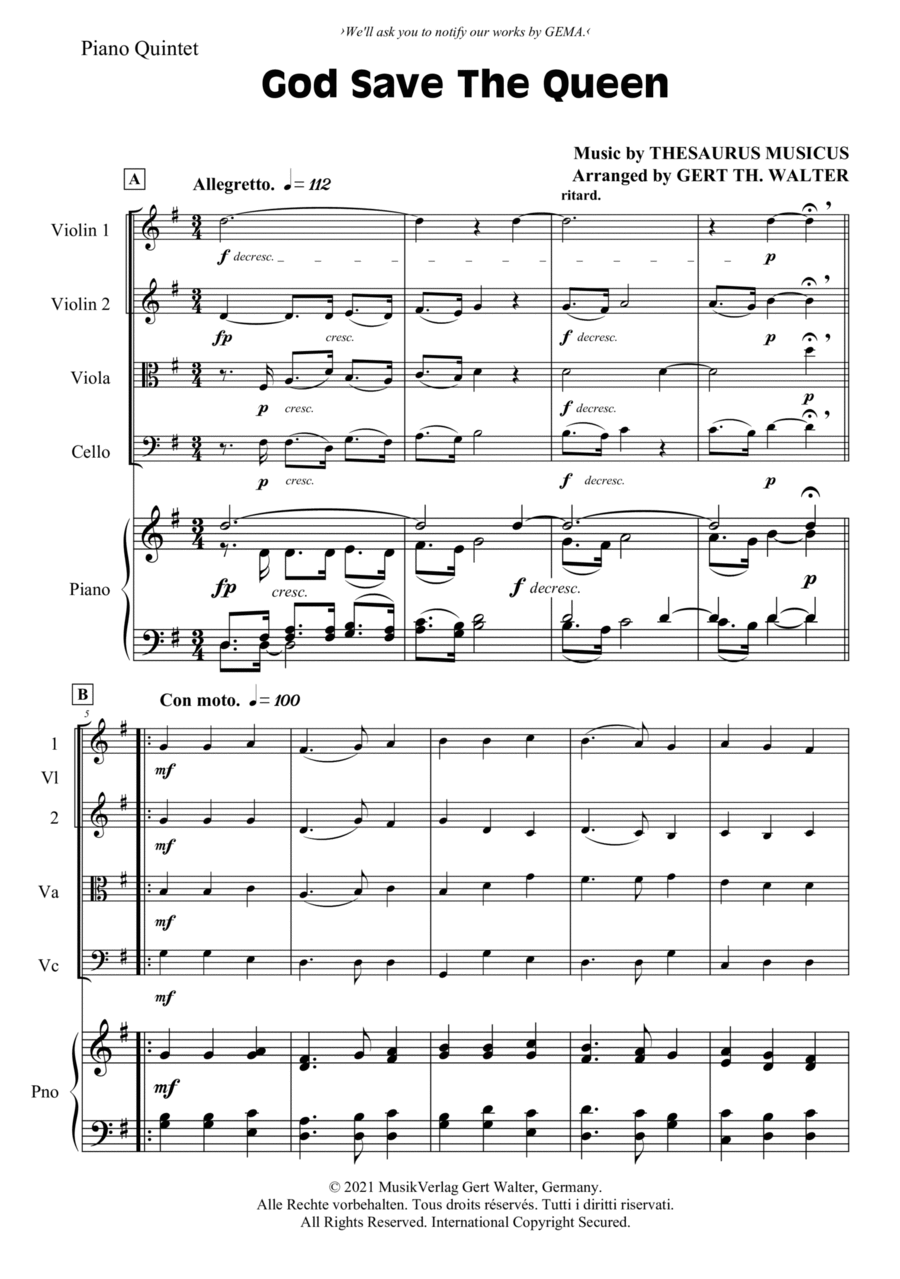 God Save The Queen Piano Quintet scores gallery preview page 1