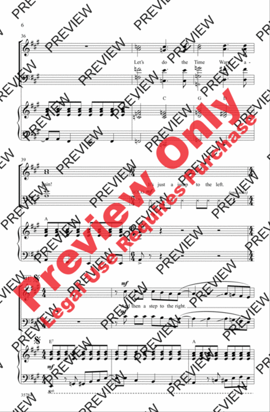 The Time Warp (from The Rocky Horror Picture Show) 4-Part scores gallery preview page 6