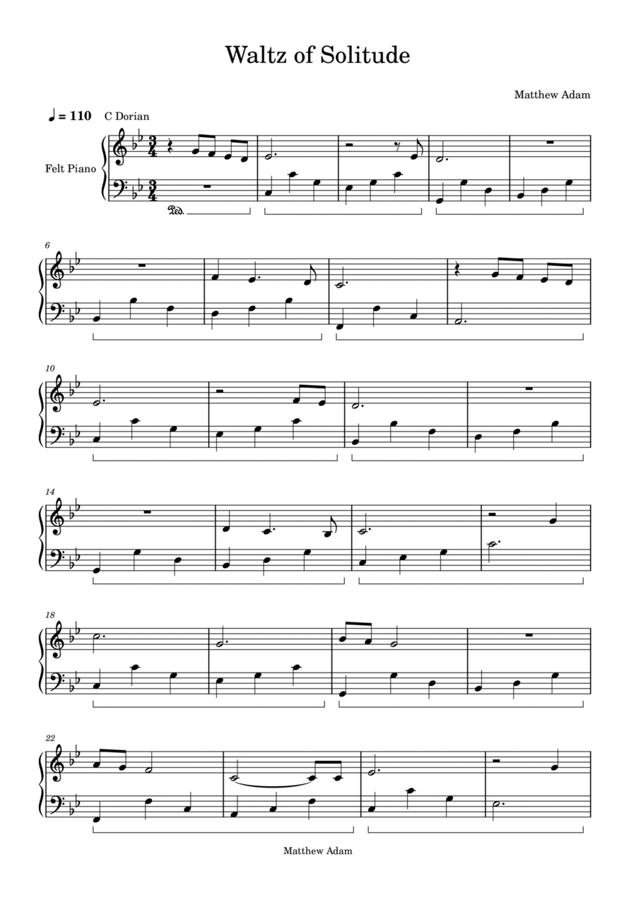 Waltz of Solitude Easy Piano scores gallery preview page 1