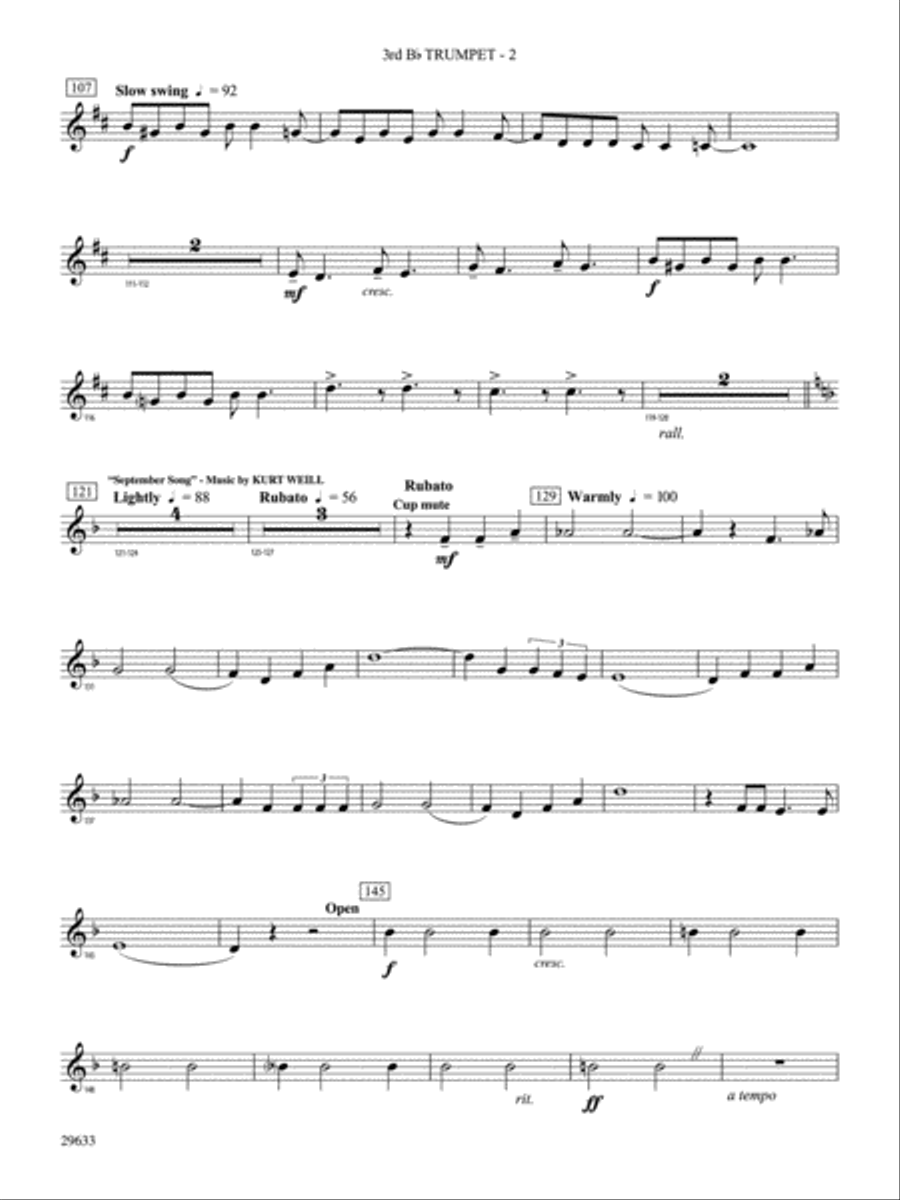 A Tribute to Kurt Weill: 3rd B-flat Trumpet Concert Band scores gallery preview page 2