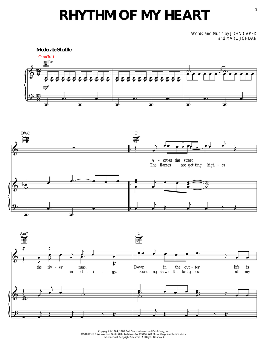 Rhythm Of My Heart Piano, Vocal, Guitar scores gallery preview page 1
