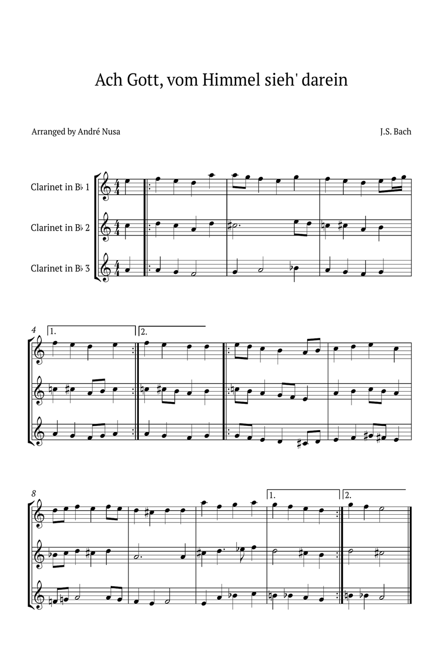 Ach Gott, vom Himmel sieh' darein Clarinet Trio scores gallery preview page 1