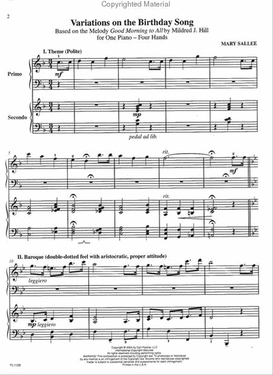 Variations On The Birthday Song Piano Duet scores gallery preview page 2
