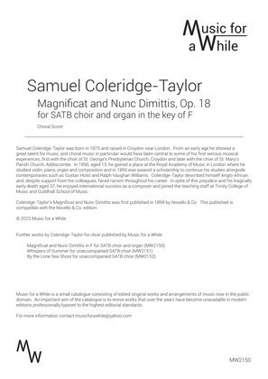 Book cover for Samuel Coleridge-Taylor - Magnificat and Nunc Dimittis for SATB choir and organ (Op. 18)