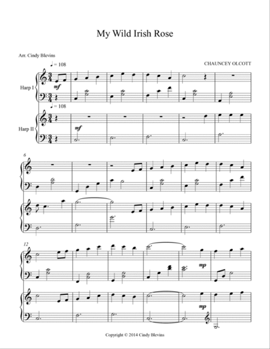 My Wild Irish Rose, for Harp Duet Harp scores gallery preview page 2