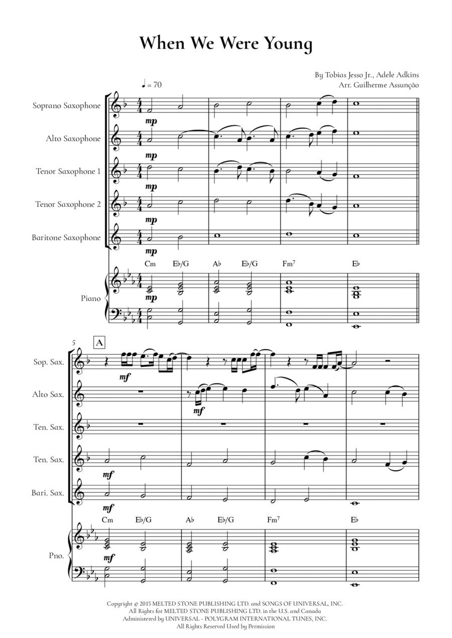 When We Were Young Tenor Saxophone scores gallery preview page 1