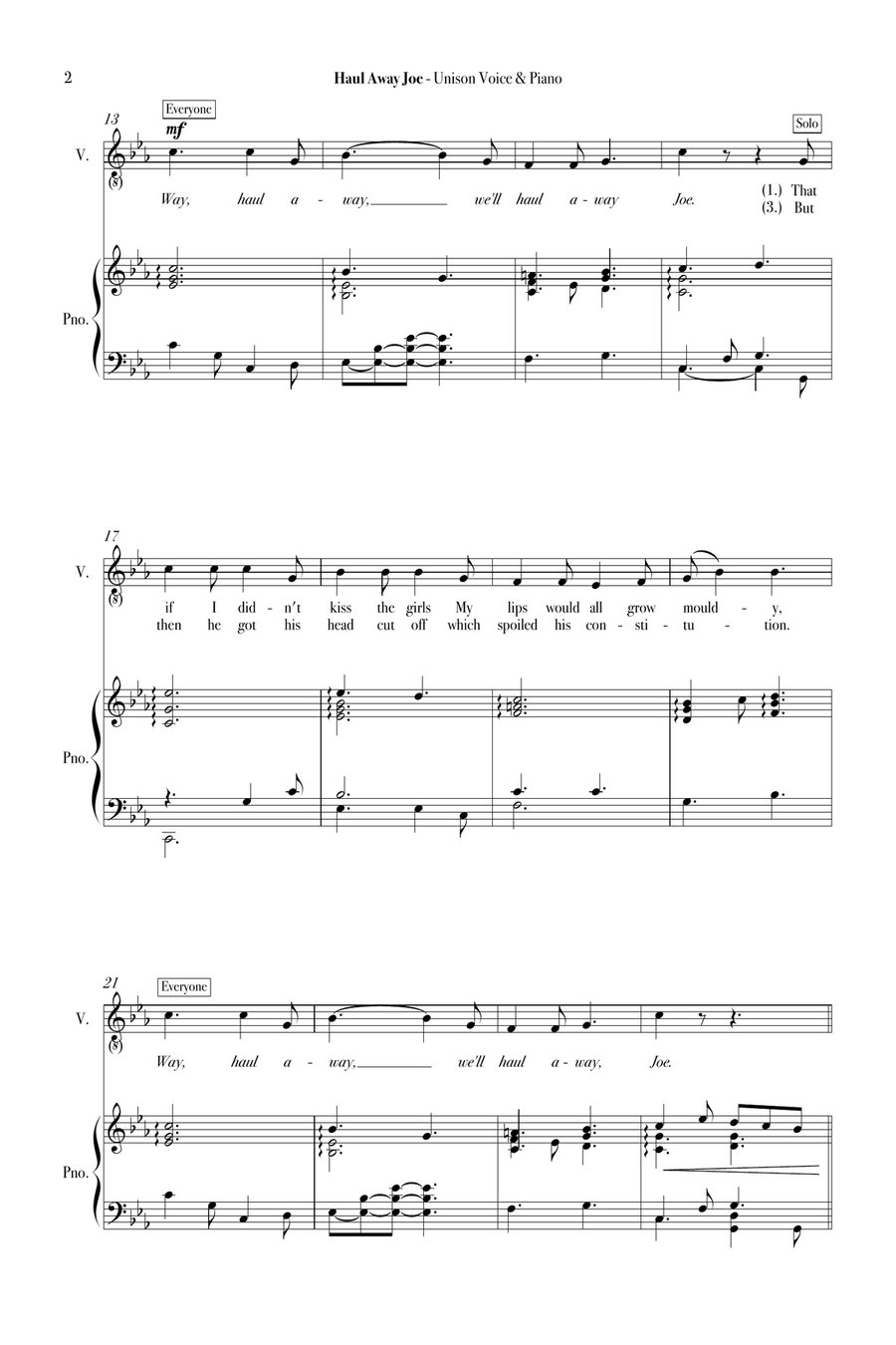 Haul Away Joe Haul Away Joe Unison Choir scores gallery preview page 4
