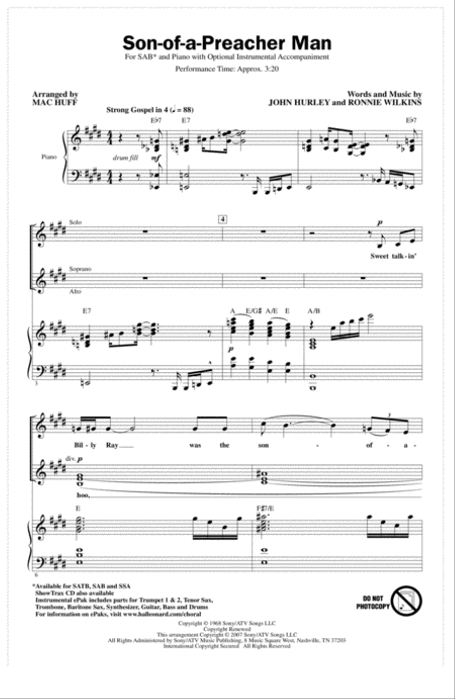 Son-Of-A-Preacher Man (arr. Mac Huff) 3-Part scores gallery preview page 1