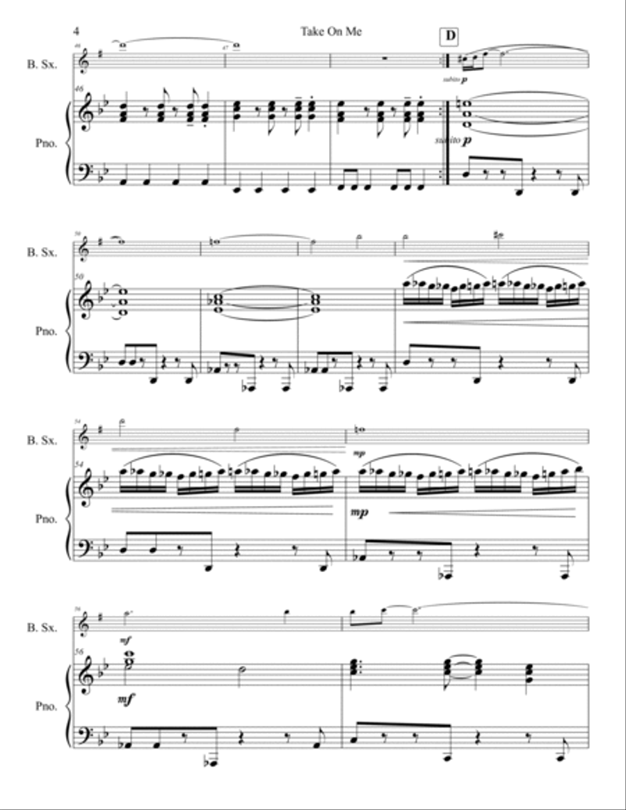 Take On Me Baritone Saxophone scores gallery preview page 5